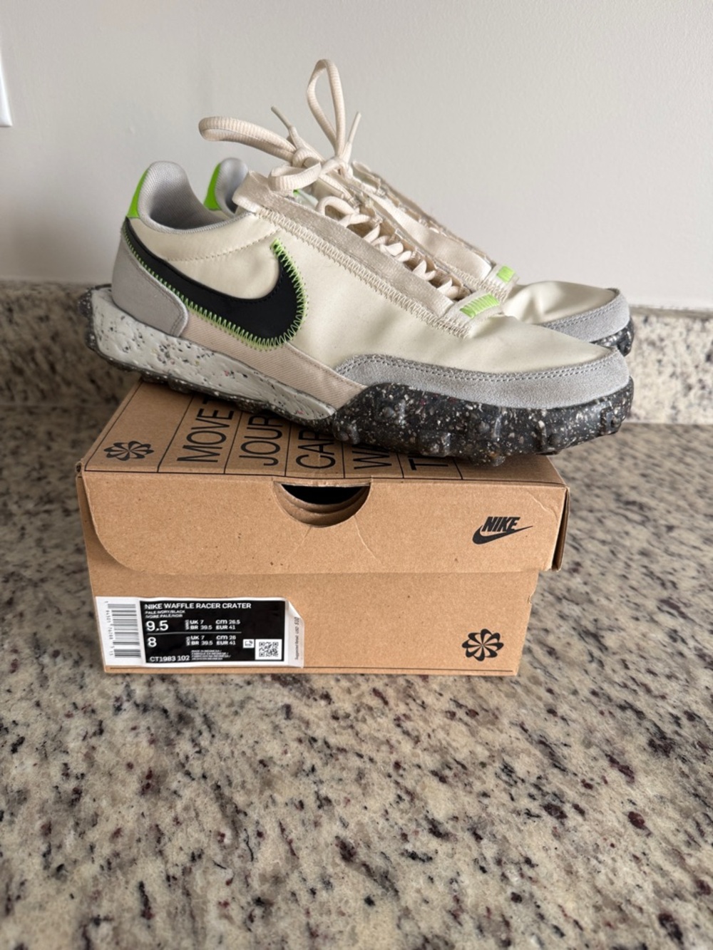 Nike Cream Sneakers with Black Swoosh & Neon Green Accents